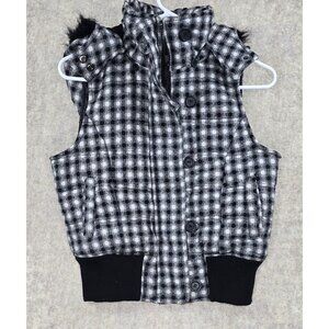 Urban Behavior Womens Black & White Plaid Sleeveless Button-Front Vest Medium